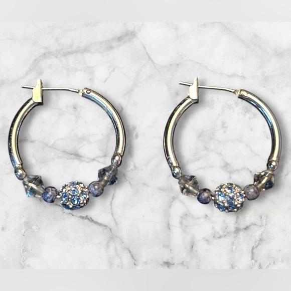 Vintage Art Deco Style Silver Tone Glass Beads Hoops Pierced Earrings - Picture 5 of 6